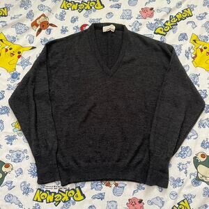 Vintage 80s Royal Jeff Orlon Grey V-Neck Sweater
